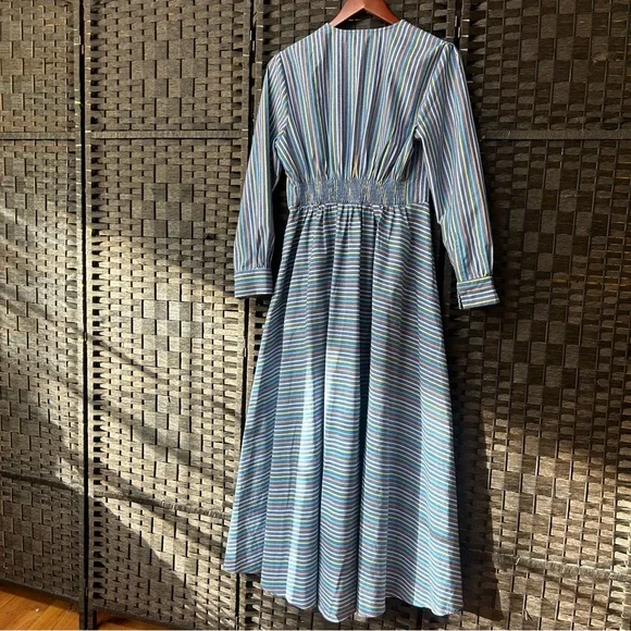 Tuckernuck striped maxi blue cotton & linen dress medium with pockets - Picture 7 of 7